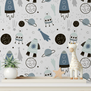 Papel Pintado Cohetes Espaciales Planetas Estrellas Habitación d