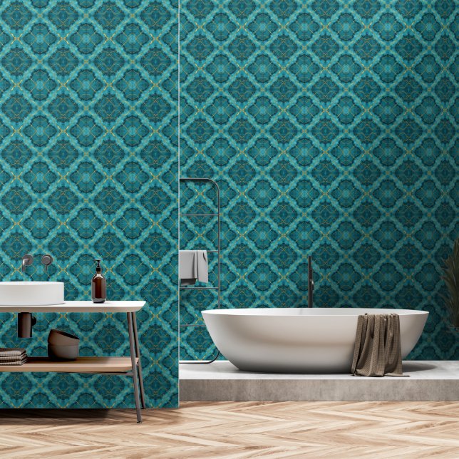 Papel Pintado Colección de mármol azul turquesa de moda (Baño)