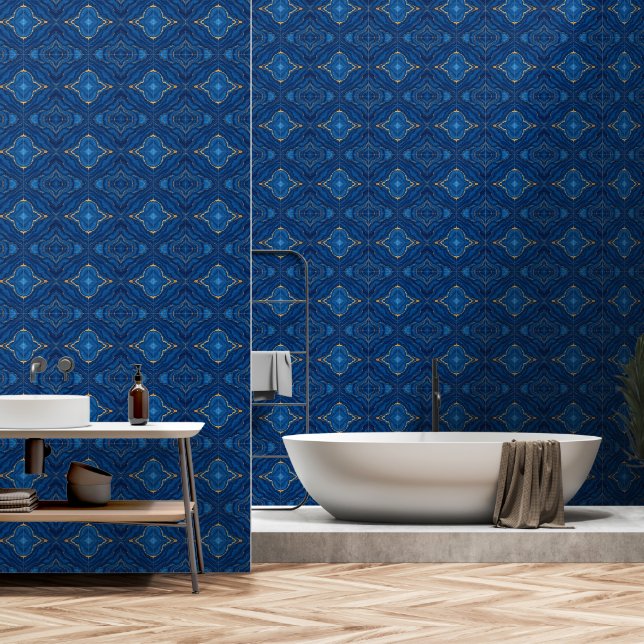 Papel Pintado Colección moderna de mármol de oro azul (Baño)