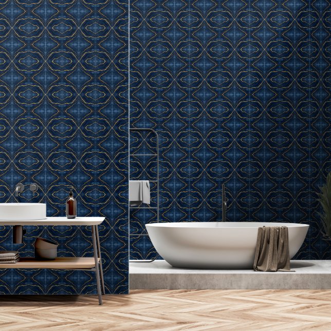 Papel Pintado Colección popular de mármol azul de oro de la mari (Baño)