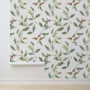 Papel Pintado Colibrí Acuarela Enredaderas