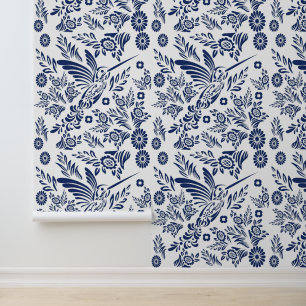 Papel Pintado Colibrí Blanco Zafiro Mosaico Talavera Mexicano