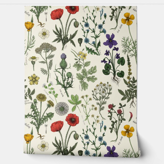 Papel Pintado Collage de flores silvestres (Desenrollar)