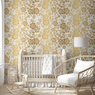 Papel Pintado Color blanco dorado cáscara y palo de flores