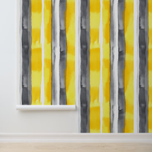 Papel Pintado Color de agua amarillo gris blanco rayado