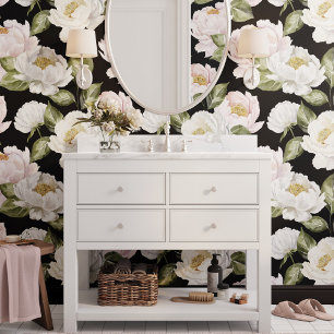Papel Pintado Color de agua floral blanco y rosa de los peones