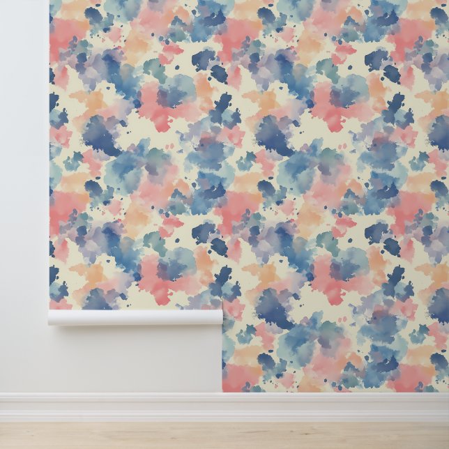 Papel Pintado Color de agua salpicando azul rosado (Solicitud)