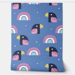 Papel Pintado Color del patrón de pájaro y arcoiris azul