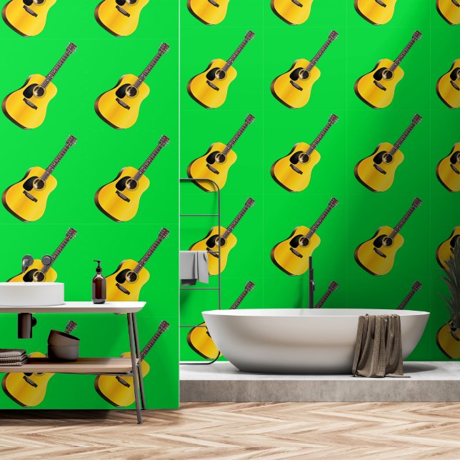 Papel Pintado Color del Personalizado de guitarra clásico verde (Baño)