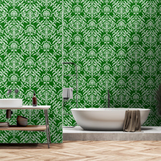 Papel Pintado Color Verde Oscuro Damask Pelar y Pegar Removible