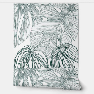 Papel Pintado color verde oscuro y verde azulado de las hojas de