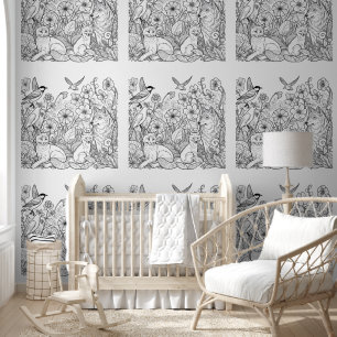 Papel Pintado Colores de animales y flores para niños