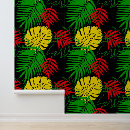 Papel Pintado Colores de rasta del patrón de hojas de selva trop