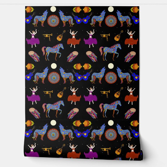 Papel Pintado Colorida caravana gitana arte popular (Desenrollar)