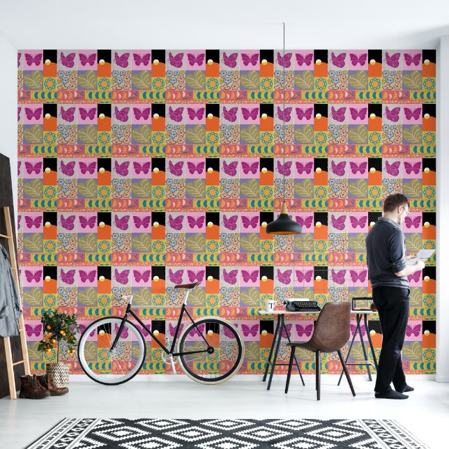 Papel Pintado Colorida cosecha de mosaico (Sala de estar)