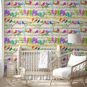 Papel Pintado Coloridas Aves Musicales