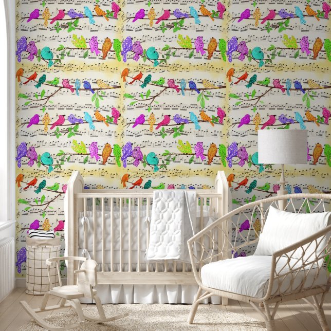 Papel Pintado Coloridas Aves Musicales (Niños)