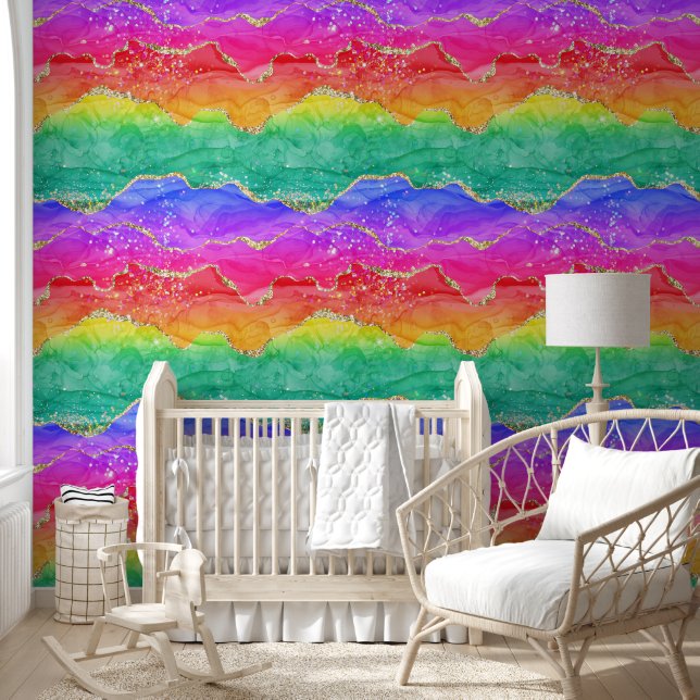 Papel Pintado Colorido arcoiris Purpurina Agate de Oro (Niños)