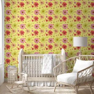 Papel Pintado Colorido, Divertido, Cactus Zinnia Floral