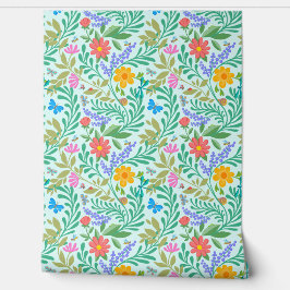 Papel Pintado Colorido Retro Floral Cute Gracioso Pastel Azul Ve