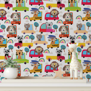 Papel Pintado Coloridos Animales Cute Vehículos Vehículos Niños