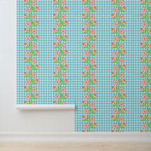 Columna floral de coral, aqua y lima sobre gingham