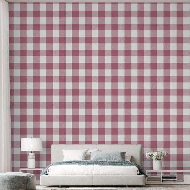 Papel Pintado Comprobación de búfalo rosado de moda de 6" (Dormitorio)