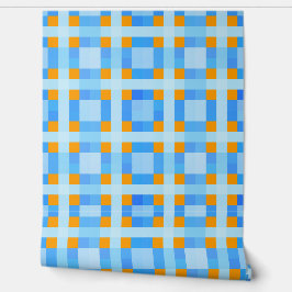Papel Pintado Comprobación de cruces cuadradas 10 Naranja azul