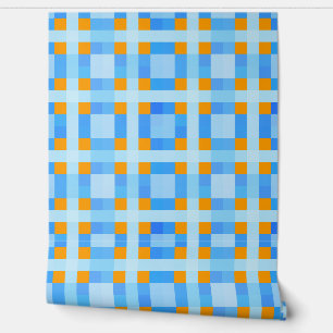 Papel Pintado Comprobación de cruces cuadradas 10 Naranja azul