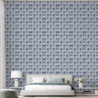 Papel pintado con estampado floral azul vintage el