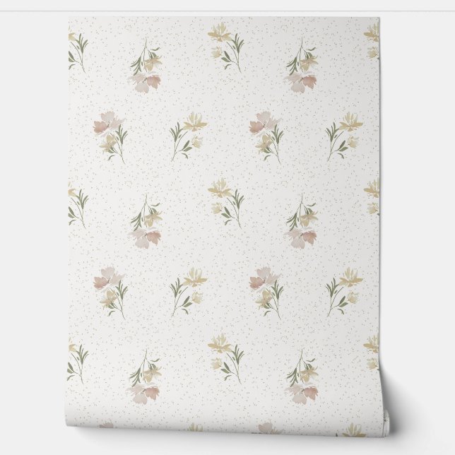Papel pintado con flores dispersas pastel (Desenrollar)