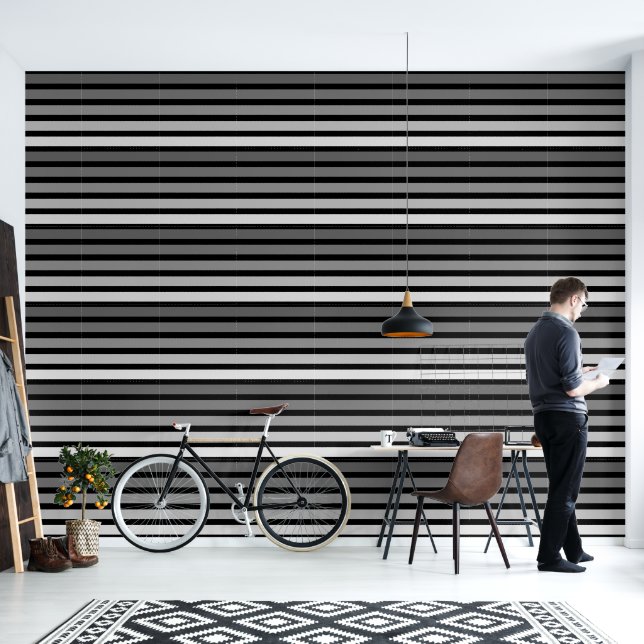 Papel pintado con gradiente blanco y negro (Sala de estar)