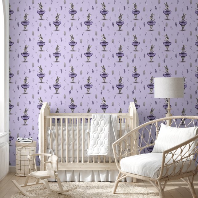 Papel pintado con imágenes de conejos bailarinas. (Niños)