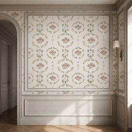 Papel pintado con medallón floral Blush Folk