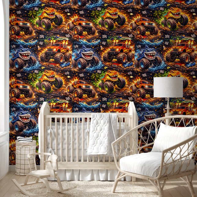 Papel pintado con patrón continuo de camiones mons (Niños)