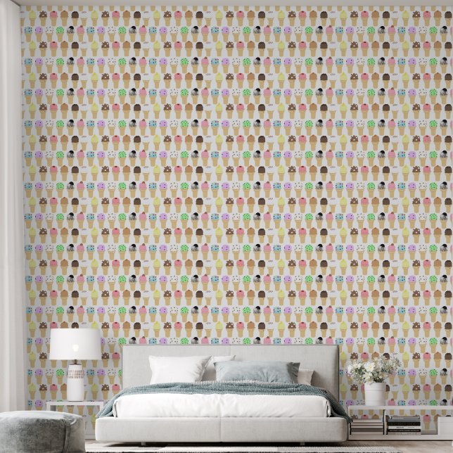 Papel Pintado con Patrón de Conos de Helado (Dormitorio)