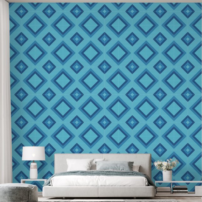 Papel Pintado con Patrón de Diamantes Azules (Dormitorio)