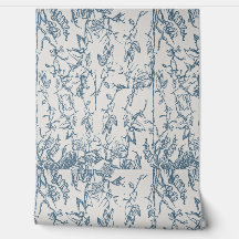 Papel pintado con patrón de dibujo floral azul vin