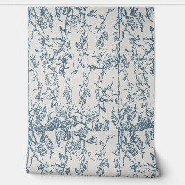 Papel pintado con patrón de dibujo floral azul vin