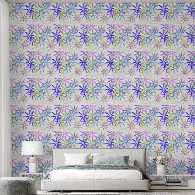 Papel pintado con patrón de flores estrelladas en  (Dormitorio)