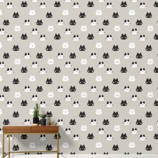 Papel pintado con patrón de gato adorable – Blanco