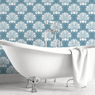 Papel Pintado Concha de mar azul y blanca