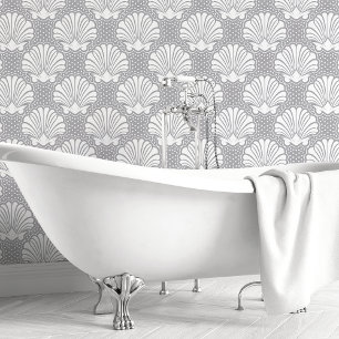 Papel Pintado Concha de mar gris y blanca