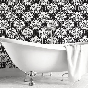 Papel Pintado Concha de mar negra y blanca