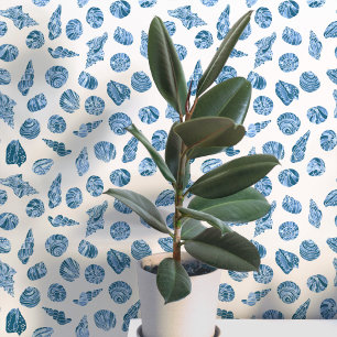 Papel Pintado Concha Marina Náutica Costera Azul y Blanco