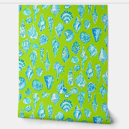 Papel Pintado Conchas Marinas Costeras sobre Verde Lima / Coster