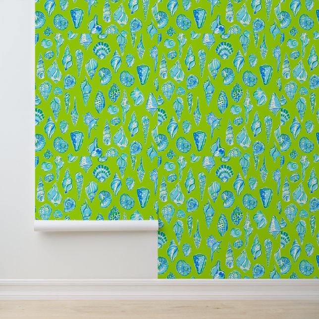 Papel Pintado Conchas Marinas Costeras sobre Verde Lima / Coster (Solicitud)