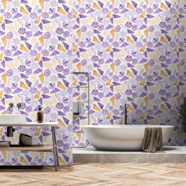 Papel Pintado conchas marinas Morado y oro