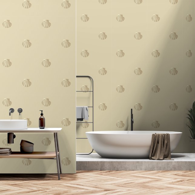 Papel Pintado Conchas modernas de color beige marrón (Baño)