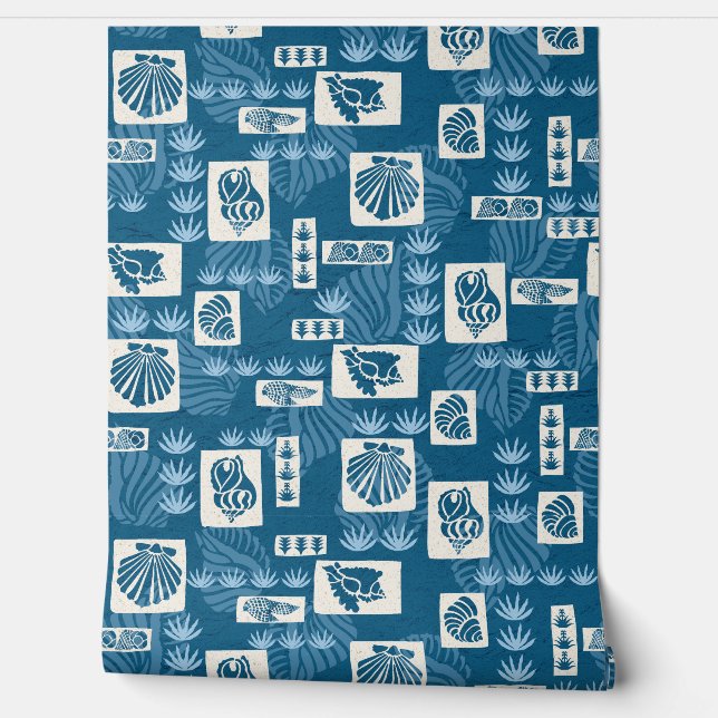 Papel Pintado Conchas submarinas de Kua Bay Hawaiian - azul índi (Desenrollar)